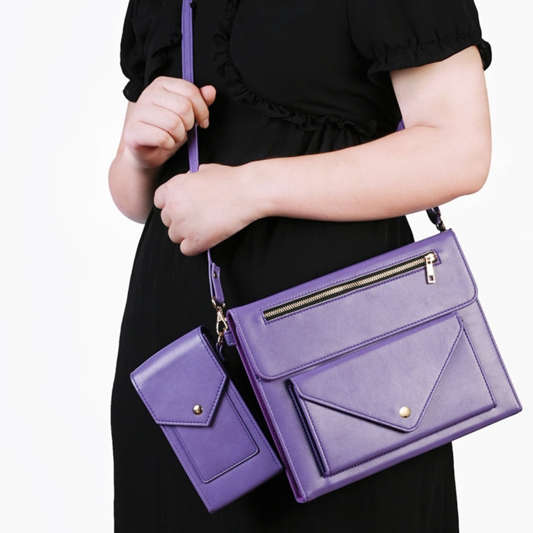For iPad mini 6 3-fold Zipper Leather Tablet Case Crossbody Pocket Bag