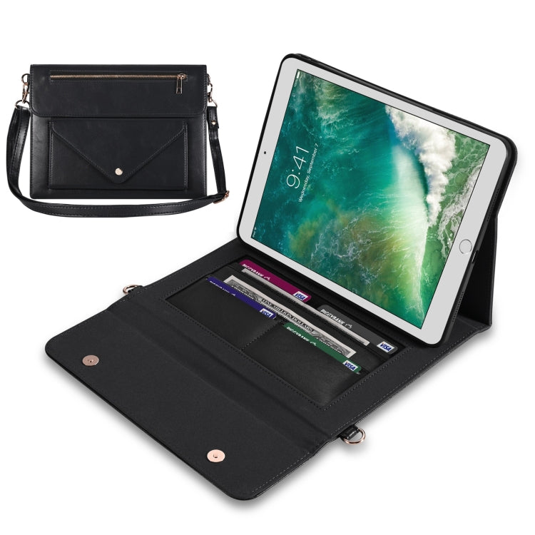 3-fold Zipper Leather Tablet Case Crossbody Pocket Bag For iPad 9.7 2018 & iPad 9.7 2017 & Air 2 & Air