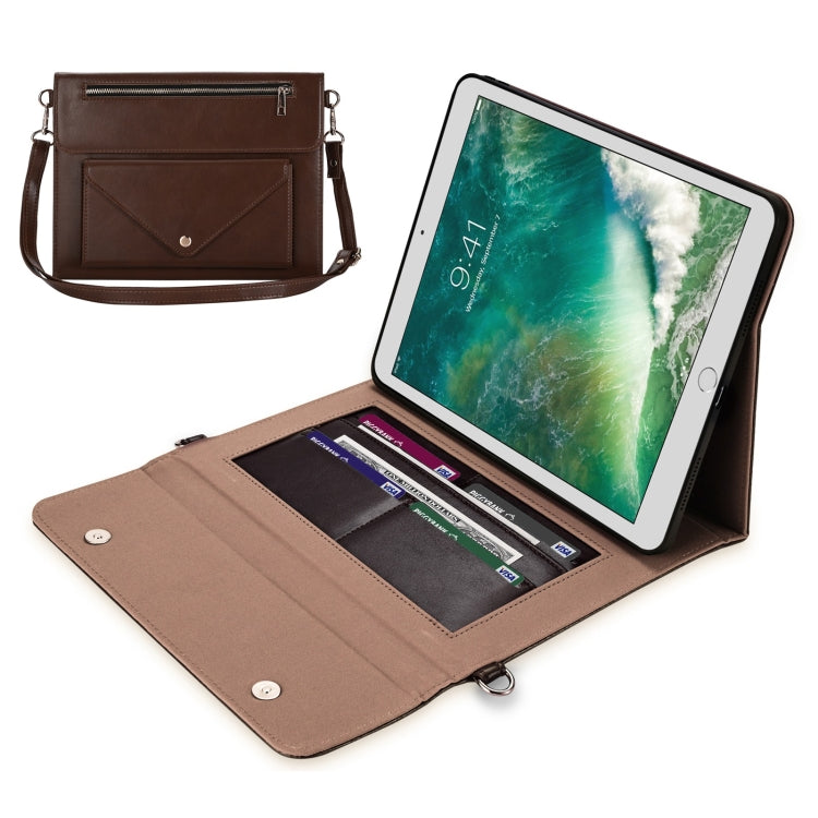3-fold Zipper Leather Tablet Case Crossbody Pocket Bag For iPad 9.7 2018 & iPad 9.7 2017 & Air 2 & Air