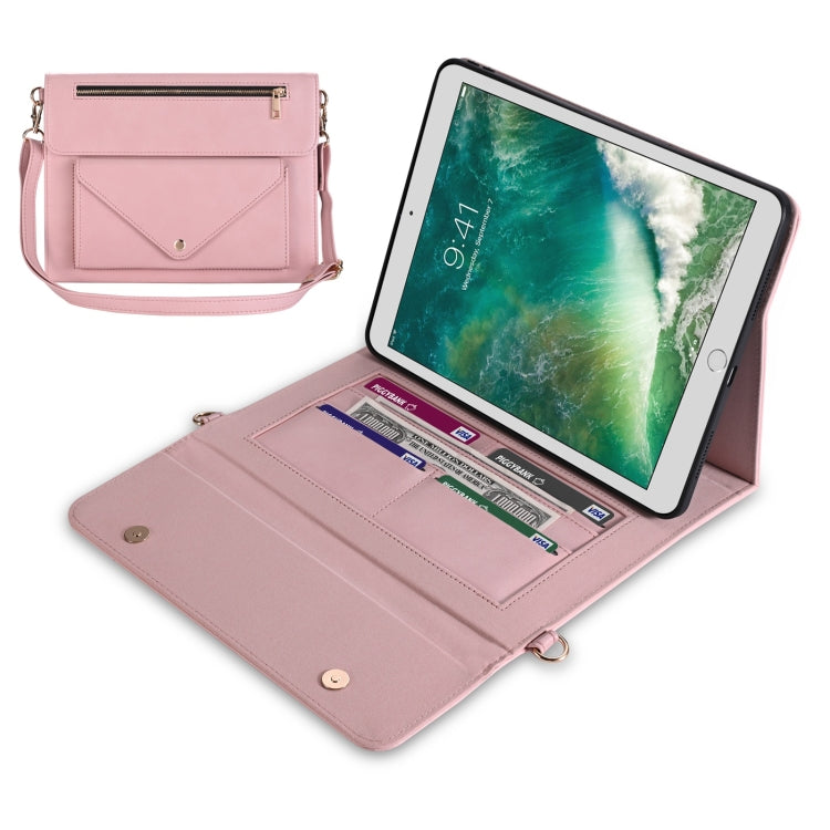 3-fold Zipper Leather Tablet Case Crossbody Pocket Bag For iPad 9.7 2018 & iPad 9.7 2017 & Air 2 & Air