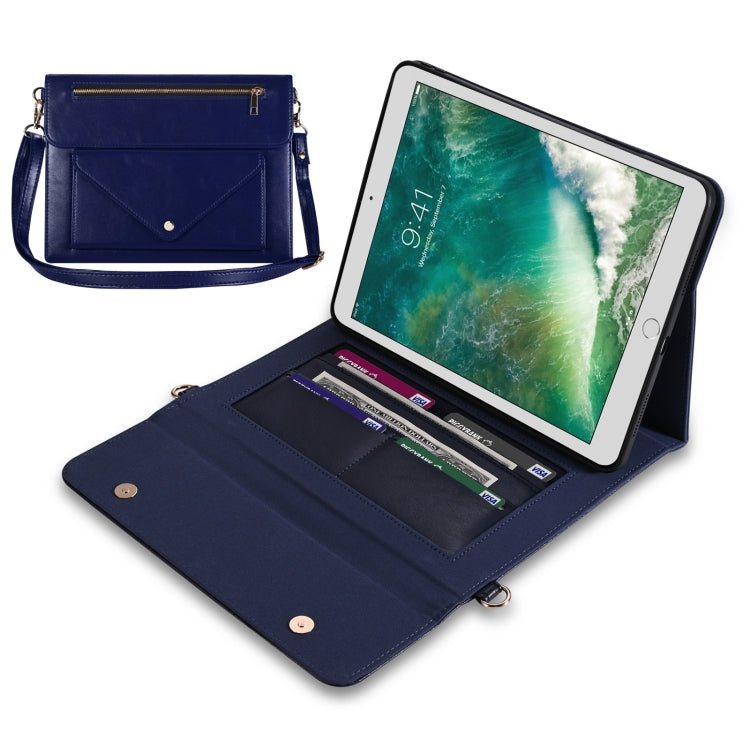 3-fold Zipper Leather Tablet Case Crossbody Pocket Bag For iPad 9.7 2018 & iPad 9.7 2017 & Air 2 & Air