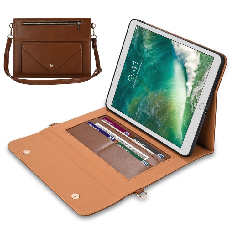 3-fold Zipper Leather Tablet Case Crossbody Pocket Bag For iPad 9.7 2018 & iPad 9.7 2017 & Air 2 & Air