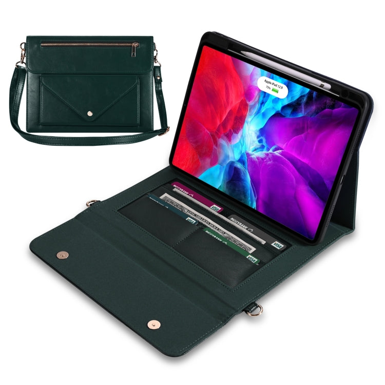 For iPad Pro 11 2022 / 2021 / 2020 / 2018 3-fold Zipper Leather Tablet Case Crossbody Pocket Bag