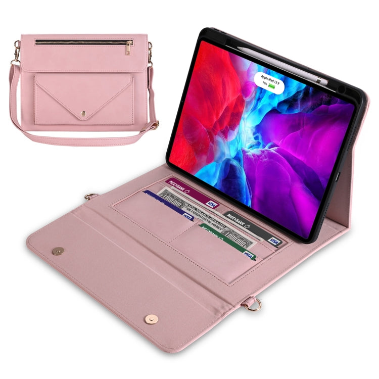 3-fold Zipper Leather Tablet Case Crossbody Pocket Bag For iPad Pro 12.9 2018 / 2020 / 2021