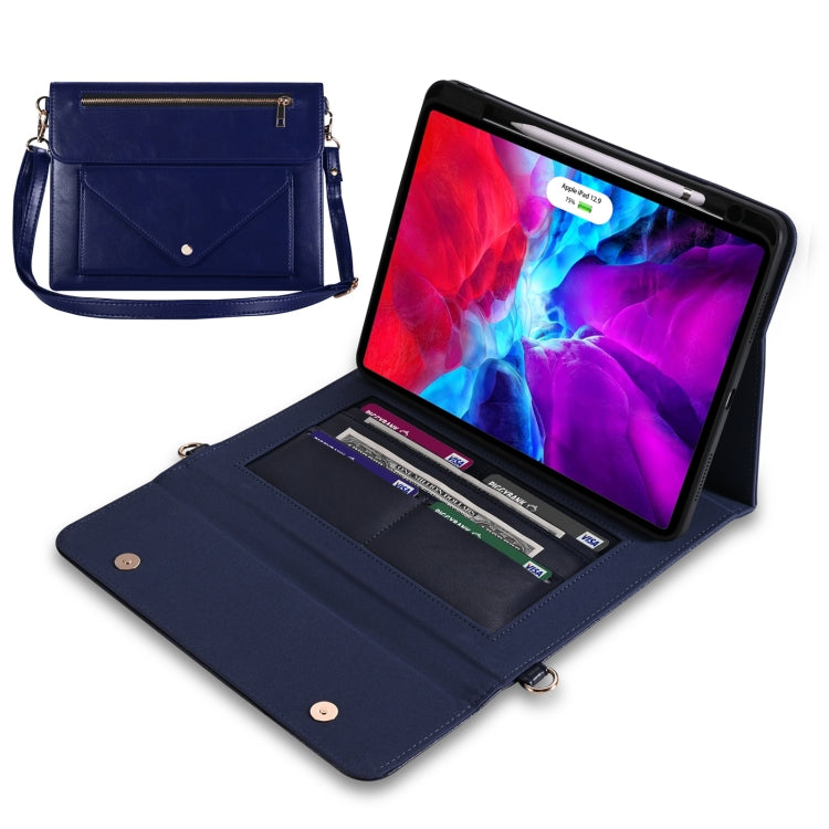 3-fold Zipper Leather Tablet Case Crossbody Pocket Bag For iPad Pro 12.9 2018 / 2020 / 2021