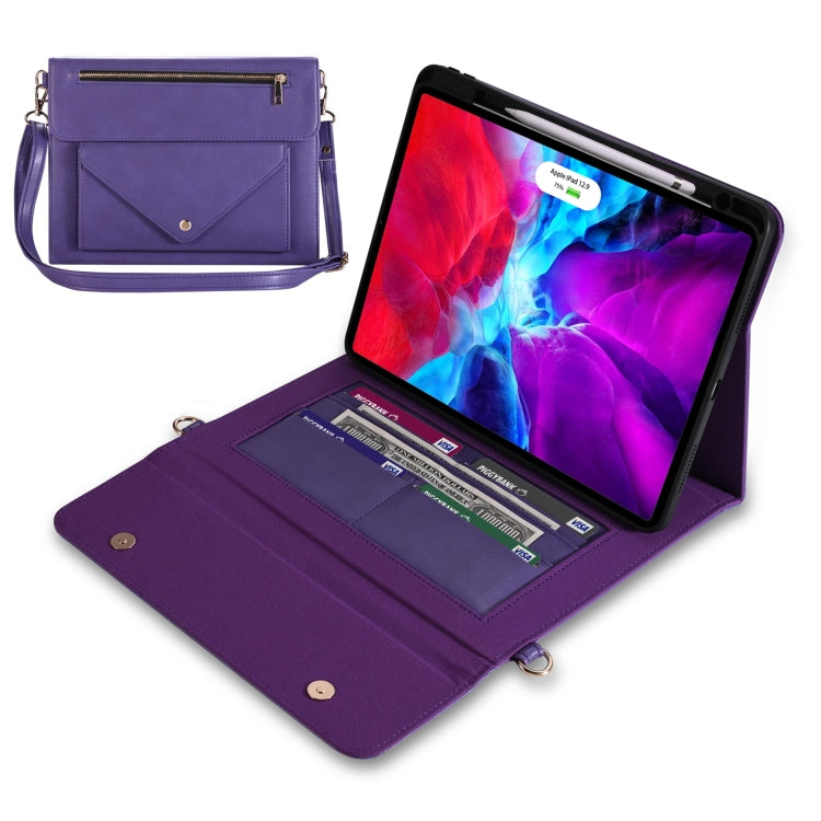 3-fold Zipper Leather Tablet Case Crossbody Pocket Bag For iPad Pro 12.9 2018 / 2020 / 2021