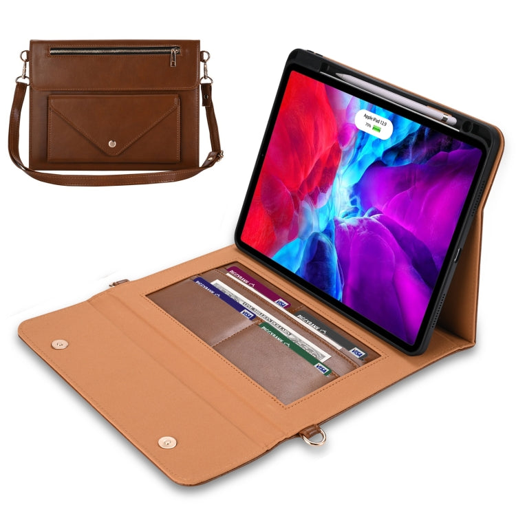 3-fold Zipper Leather Tablet Case Crossbody Pocket Bag For iPad Pro 12.9 2018 / 2020 / 2021