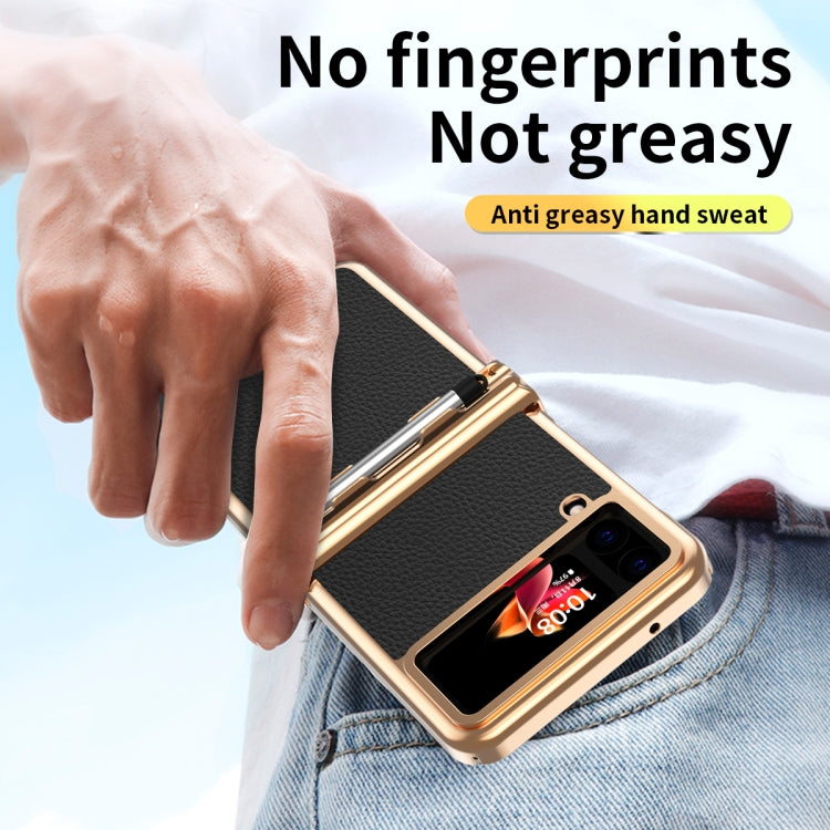 For Samsung Galaxy Z Flip4 Litchi Texture Leather Hinged Electroplated Phone Case with Pen