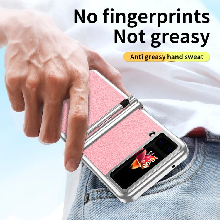 For Samsung Galaxy Z Flip4 Litchi Texture Leather Hinged Electroplated Phone Case with Pen