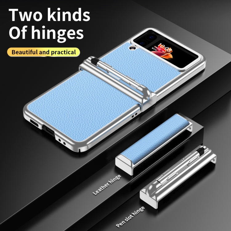 For Samsung Galaxy Z Flip4 Litchi Texture Leather Hinged Electroplated Phone Case with Pen