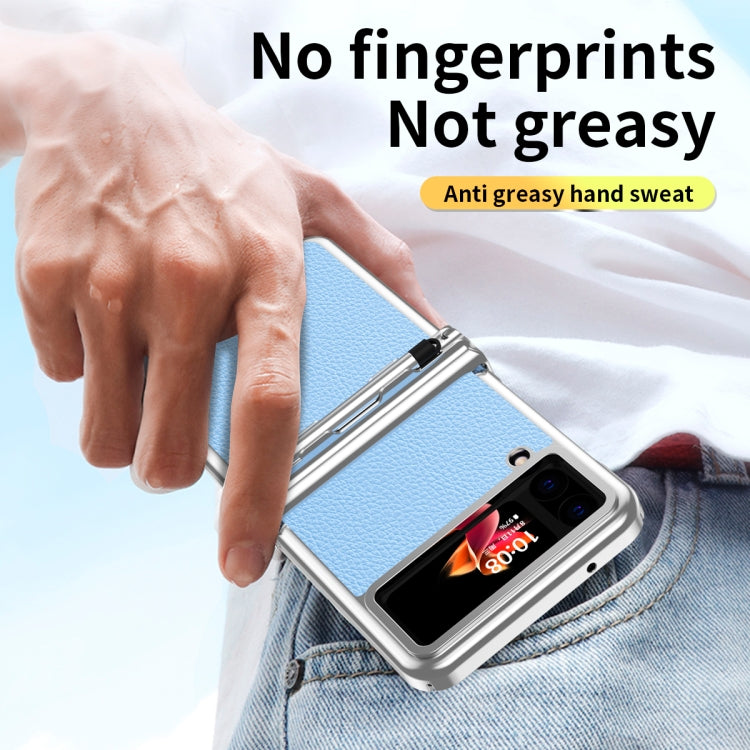 For Samsung Galaxy Z Flip4 Litchi Texture Leather Hinged Electroplated Phone Case with Pen