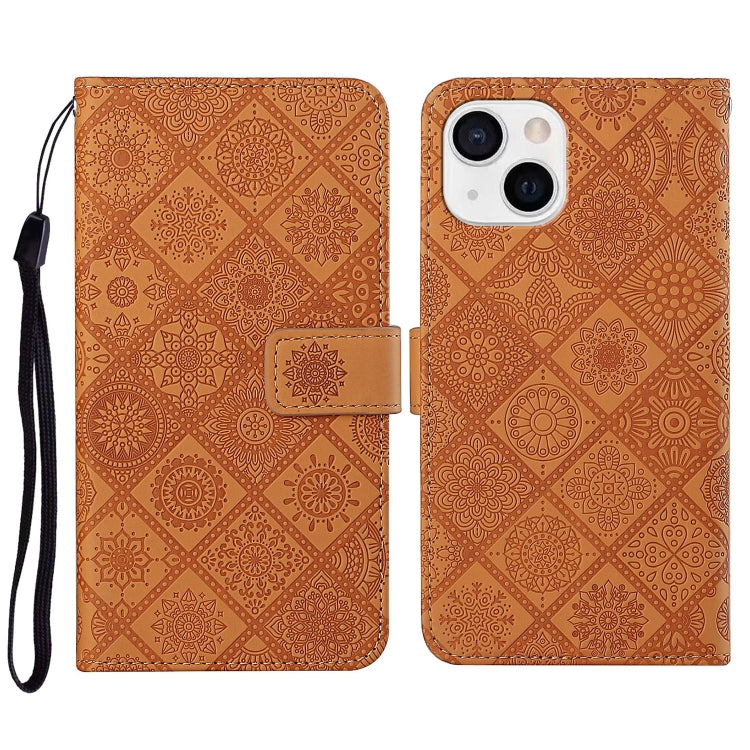 For iPhone 14 Ethnic Style Embossed Pattern Leather Phone Case