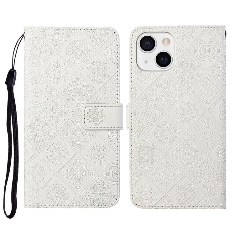 For iPhone 14 Ethnic Style Embossed Pattern Leather Phone Case