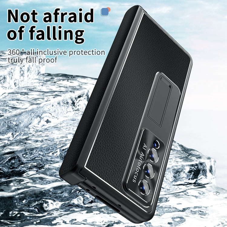 For Samsung Galaxy Z Fold3 5G Litchi Pattern Magnetic Shell Film Integrated Shockproof Phone Case