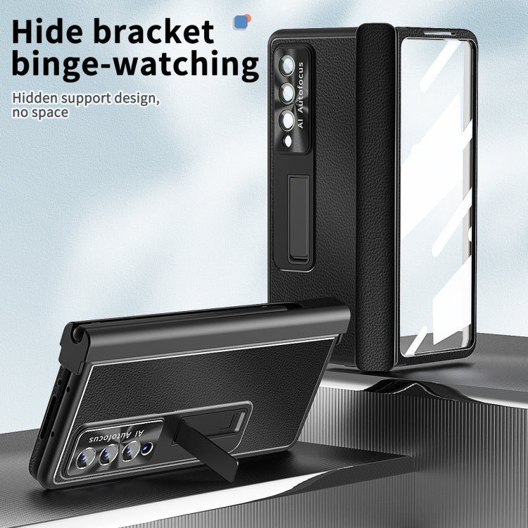 For Samsung Galaxy Z Fold3 5G Litchi Pattern Magnetic Shell Film Integrated Shockproof Phone Case