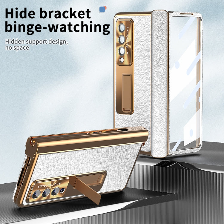 For Samsung Galaxy Z Fold3 5G Litchi Pattern Magnetic Shell Film Integrated Shockproof Phone Case