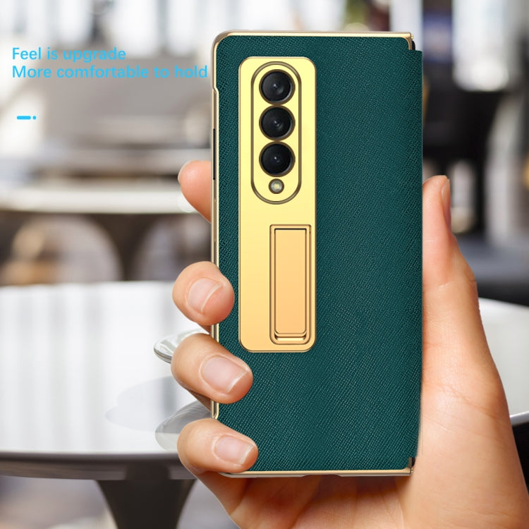 For Samsung Galaxy Z Fold4 Cross Texture Integrated Electroplating Hinge Flip Phone Case with Tempered Film