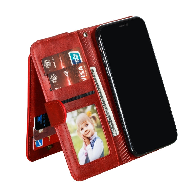 For iPhone X / XS Nine Card Zipper Bag Horizontal Flip Leather Case With Holder & Card Slots & Frame
