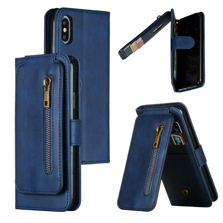 For iPhone X / XS Nine Card Zipper Bag Horizontal Flip Leather Case With Holder & Card Slots & Frame