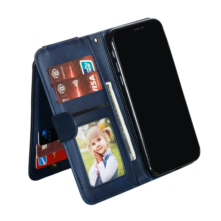 For iPhone X / XS Nine Card Zipper Bag Horizontal Flip Leather Case With Holder & Card Slots & Frame