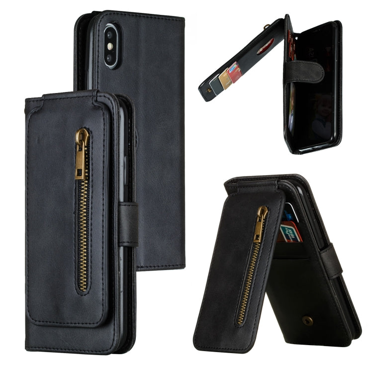 For iPhone X / XS Nine Card Zipper Bag Horizontal Flip Leather Case With Holder & Card Slots & Frame