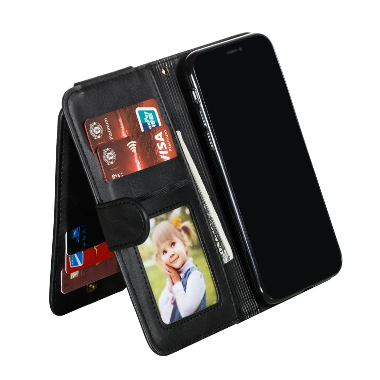 For iPhone X / XS Nine Card Zipper Bag Horizontal Flip Leather Case With Holder & Card Slots & Frame