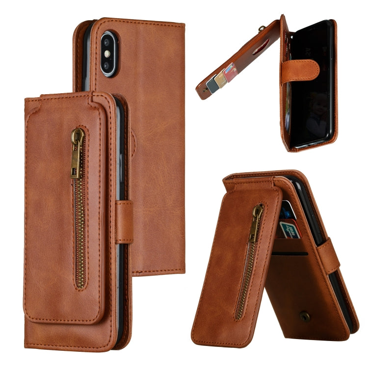 For iPhone X / XS Nine Card Zipper Bag Horizontal Flip Leather Case With Holder & Card Slots & Frame
