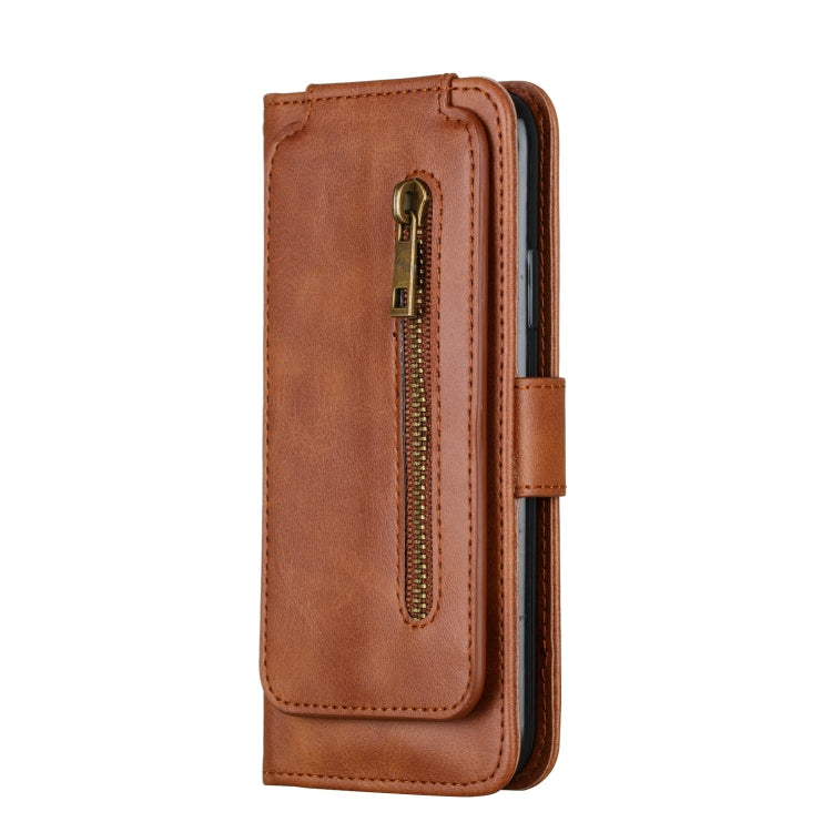 For iPhone X / XS Nine Card Zipper Bag Horizontal Flip Leather Case With Holder & Card Slots & Frame