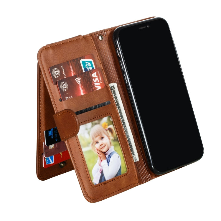 For iPhone X / XS Nine Card Zipper Bag Horizontal Flip Leather Case With Holder & Card Slots & Frame