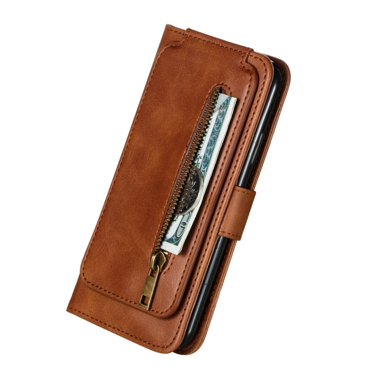 For iPhone X / XS Nine Card Zipper Bag Horizontal Flip Leather Case With Holder & Card Slots & Frame