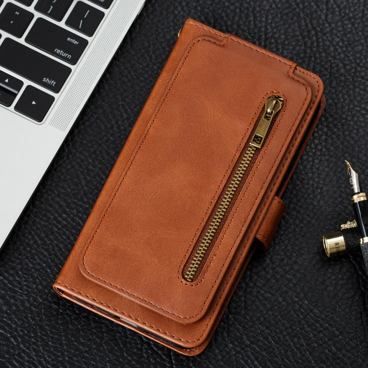 For iPhone X / XS Nine Card Zipper Bag Horizontal Flip Leather Case With Holder & Card Slots & Frame