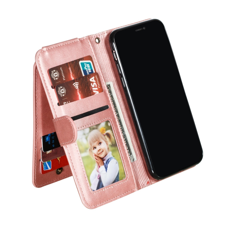 For iPhone X / XS Nine Card Zipper Bag Horizontal Flip Leather Case With Holder & Card Slots & Frame