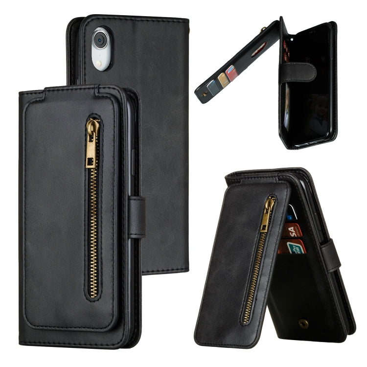 For iPhone XR Nine Card Zipper Bag Horizontal Flip Leather Case With Holder & Card Slots & Frame