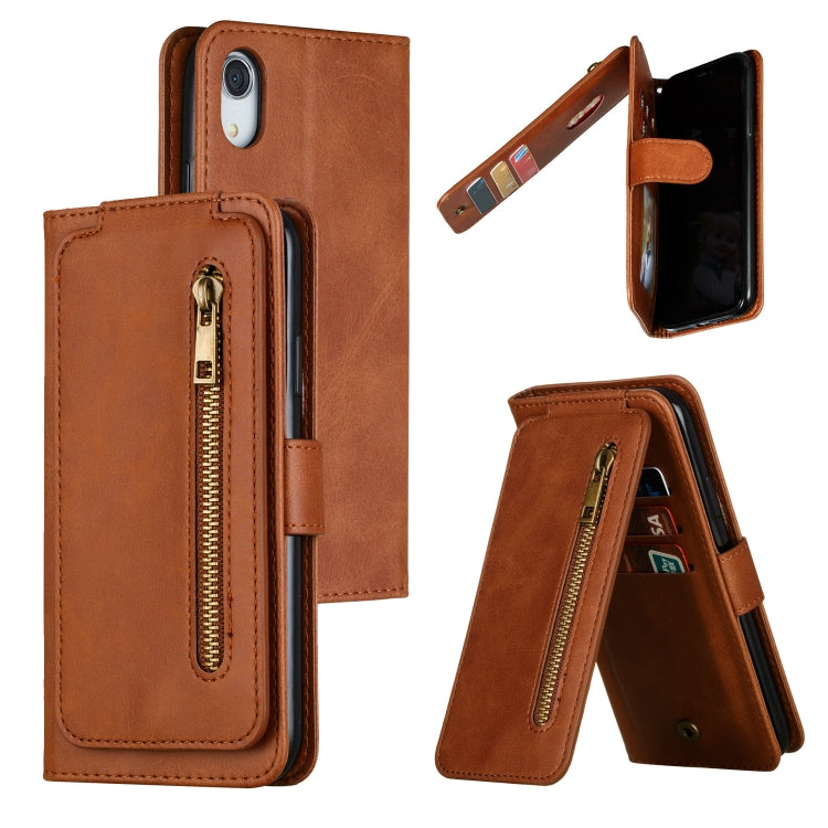 For iPhone XR Nine Card Zipper Bag Horizontal Flip Leather Case With Holder & Card Slots & Frame