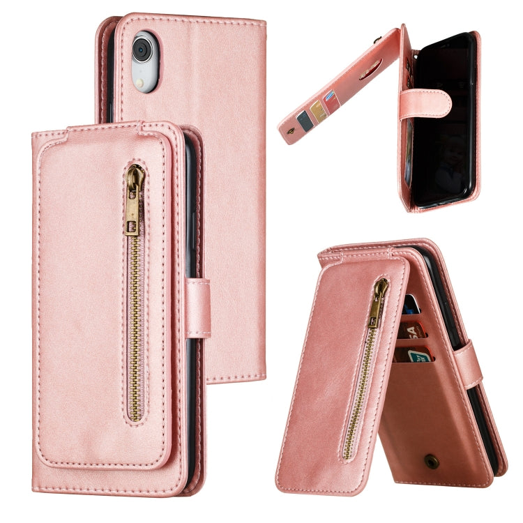 For iPhone XR Nine Card Zipper Bag Horizontal Flip Leather Case With Holder & Card Slots & Frame