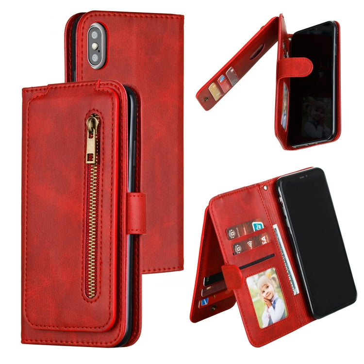 For iPhone XS Max Nine Card Zipper Bag Horizontal Flip Leather Case With Holder & Card Slots & Frame