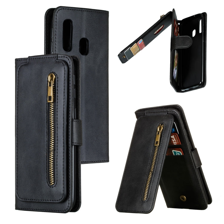 For Galaxy A40 Nine Card Zipper Bag Horizontal Flip Leather Case With Holder & Card Slots & Frame