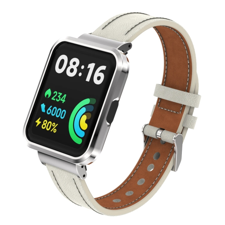 For Xiaomi Mi Watch Lite / Redmi Watch Genuine Leather Metal Case Integrated Watch Band