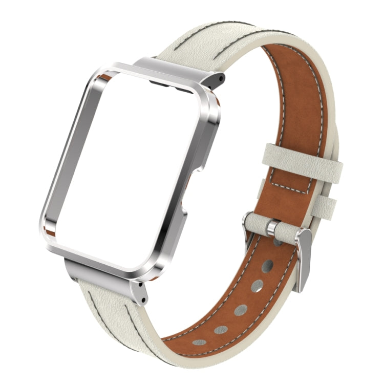 For Xiaomi Mi Watch Lite / Redmi Watch Genuine Leather Metal Case Integrated Watch Band