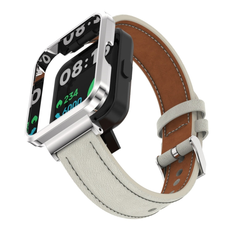 For Xiaomi Mi Watch Lite / Redmi Watch Genuine Leather Metal Case Integrated Watch Band