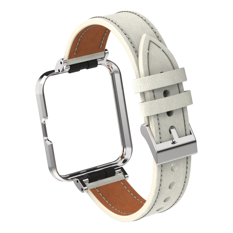 For Xiaomi Mi Watch Lite / Redmi Watch Genuine Leather Metal Case Integrated Watch Band
