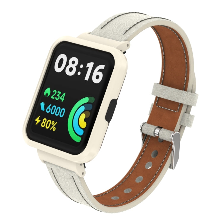 For Xiaomi Mi Watch Lite / Redmi Watch Genuine Leather Metal Case Integrated Watch Band