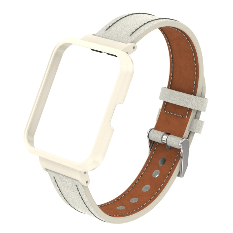 For Xiaomi Mi Watch Lite / Redmi Watch Genuine Leather Metal Case Integrated Watch Band