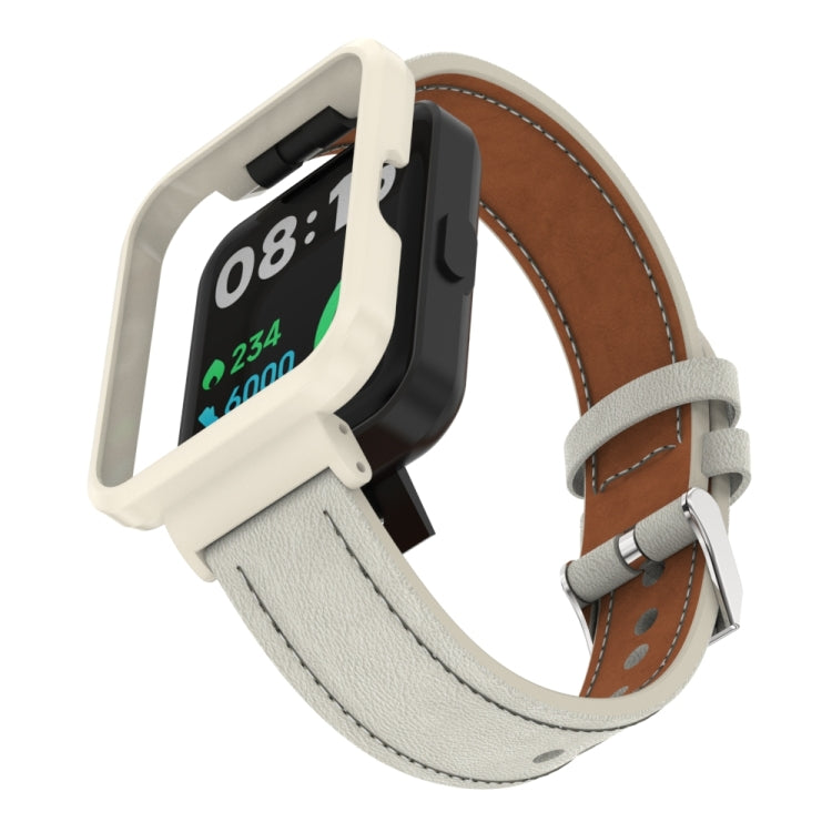 For Xiaomi Mi Watch Lite / Redmi Watch Genuine Leather Metal Case Integrated Watch Band