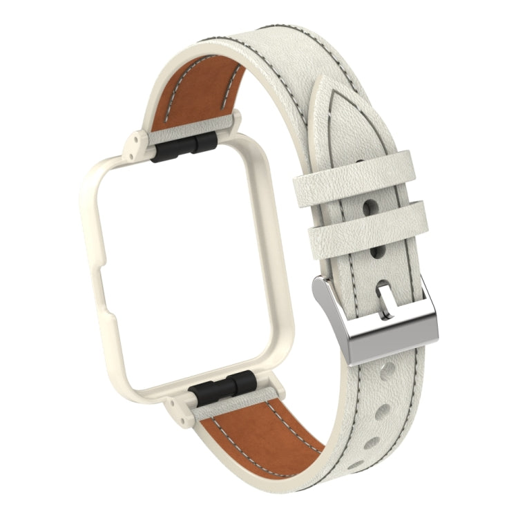 For Xiaomi Mi Watch Lite / Redmi Watch Genuine Leather Metal Case Integrated Watch Band