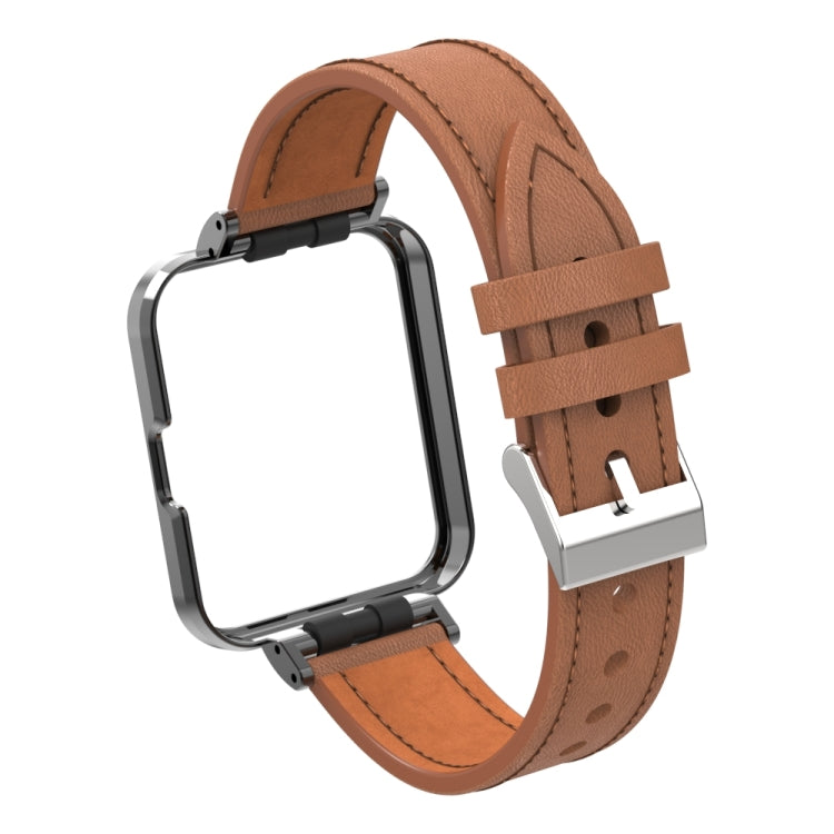 For Xiaomi Mi Watch Lite / Redmi Watch Genuine Leather Metal Case Integrated Watch Band