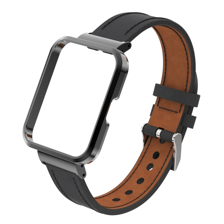 For Xiaomi Mi Watch Lite / Redmi Watch Genuine Leather Metal Case Integrated Watch Band
