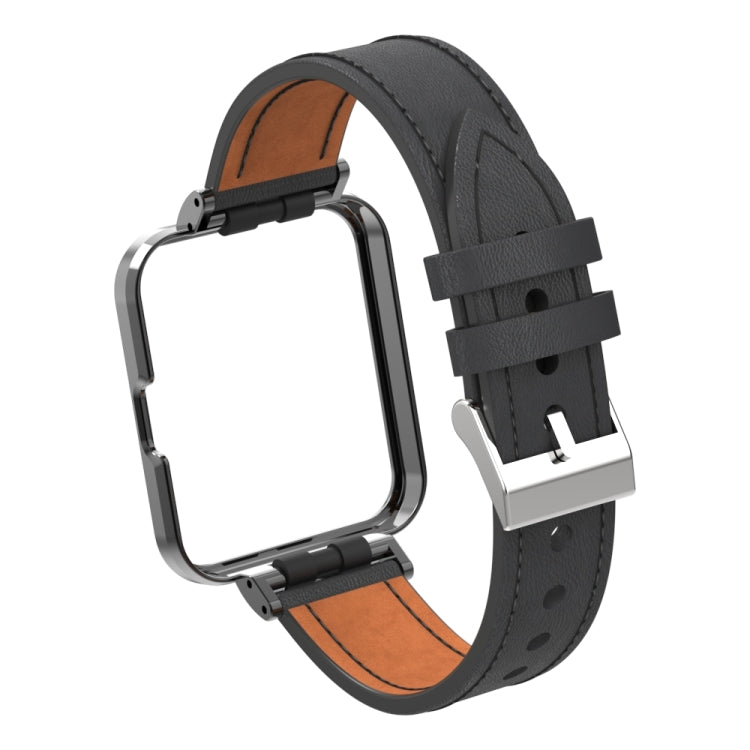 For Xiaomi Mi Watch Lite / Redmi Watch Genuine Leather Metal Case Integrated Watch Band