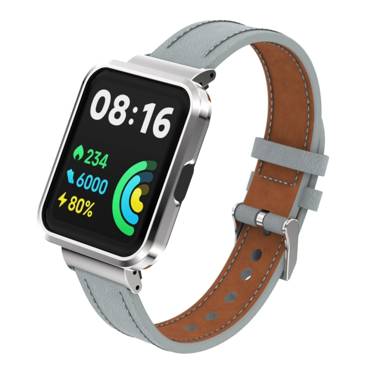 For Xiaomi Mi Watch Lite / Redmi Watch Genuine Leather Metal Case Integrated Watch Band