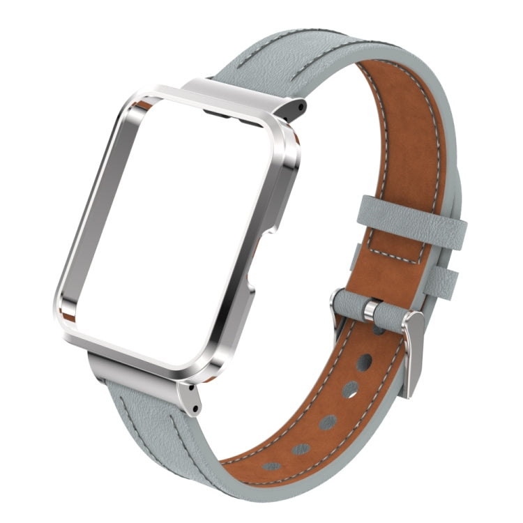 For Xiaomi Mi Watch Lite / Redmi Watch Genuine Leather Metal Case Integrated Watch Band